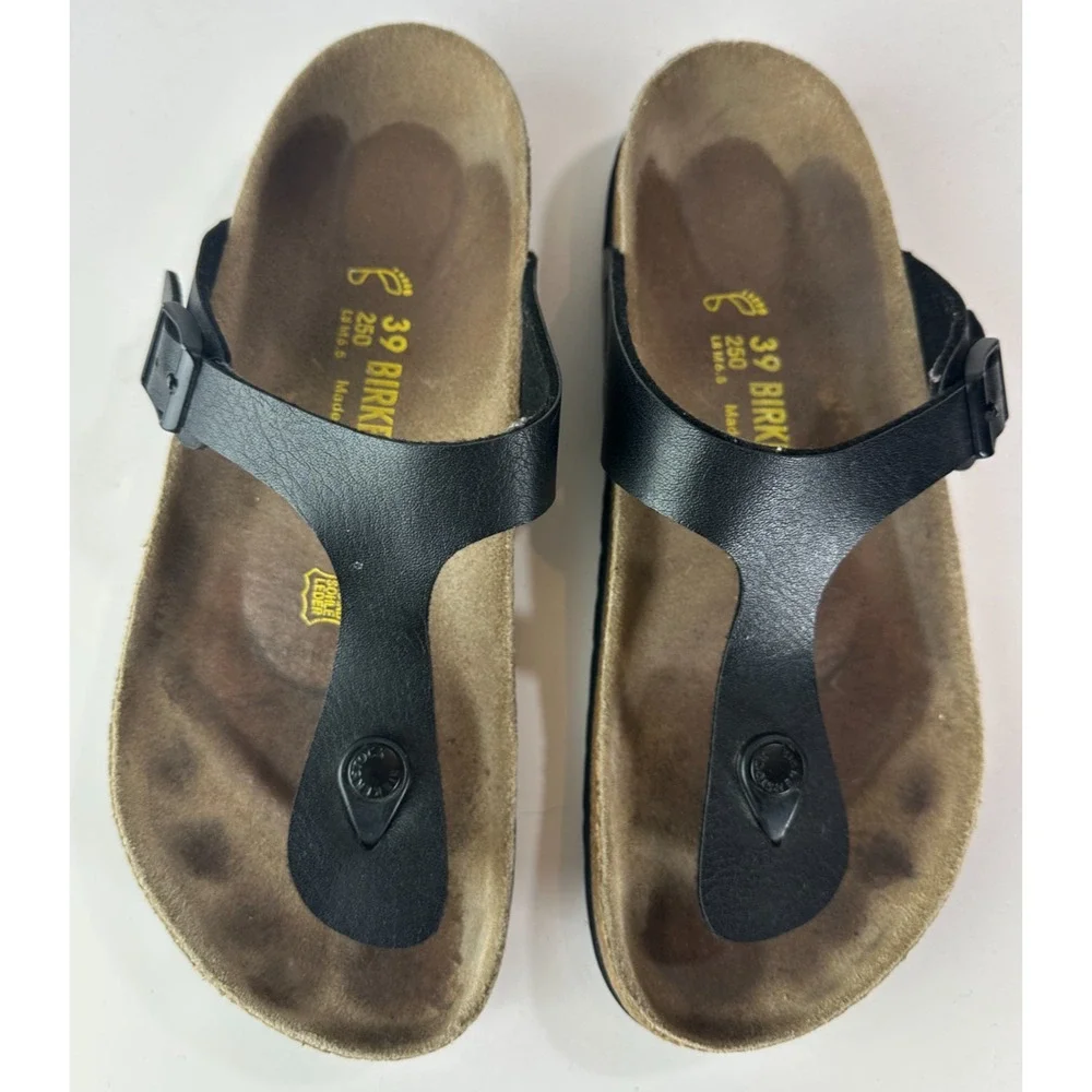Birkenstock Gizeh Sandals Black Slides Buckle Thong 39 Women's US Size 8 - Picture 6 of 13